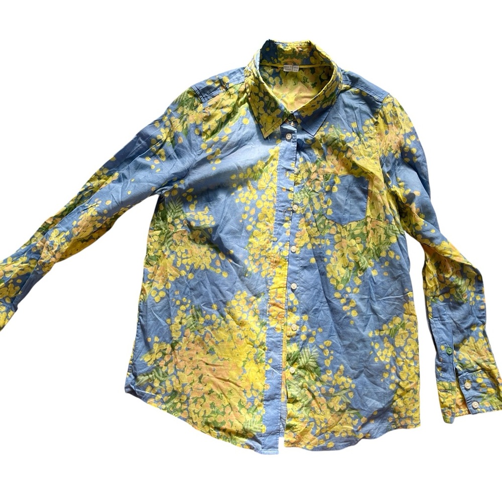 Boden Women's Blue and Yellow Floral Button Down Shirt.Size 6